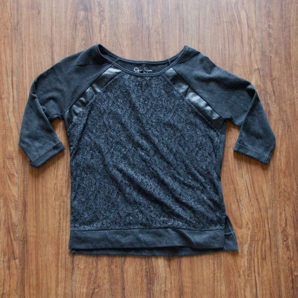 Jessica Simpson Lace & Faux Leather Sweatshirt S